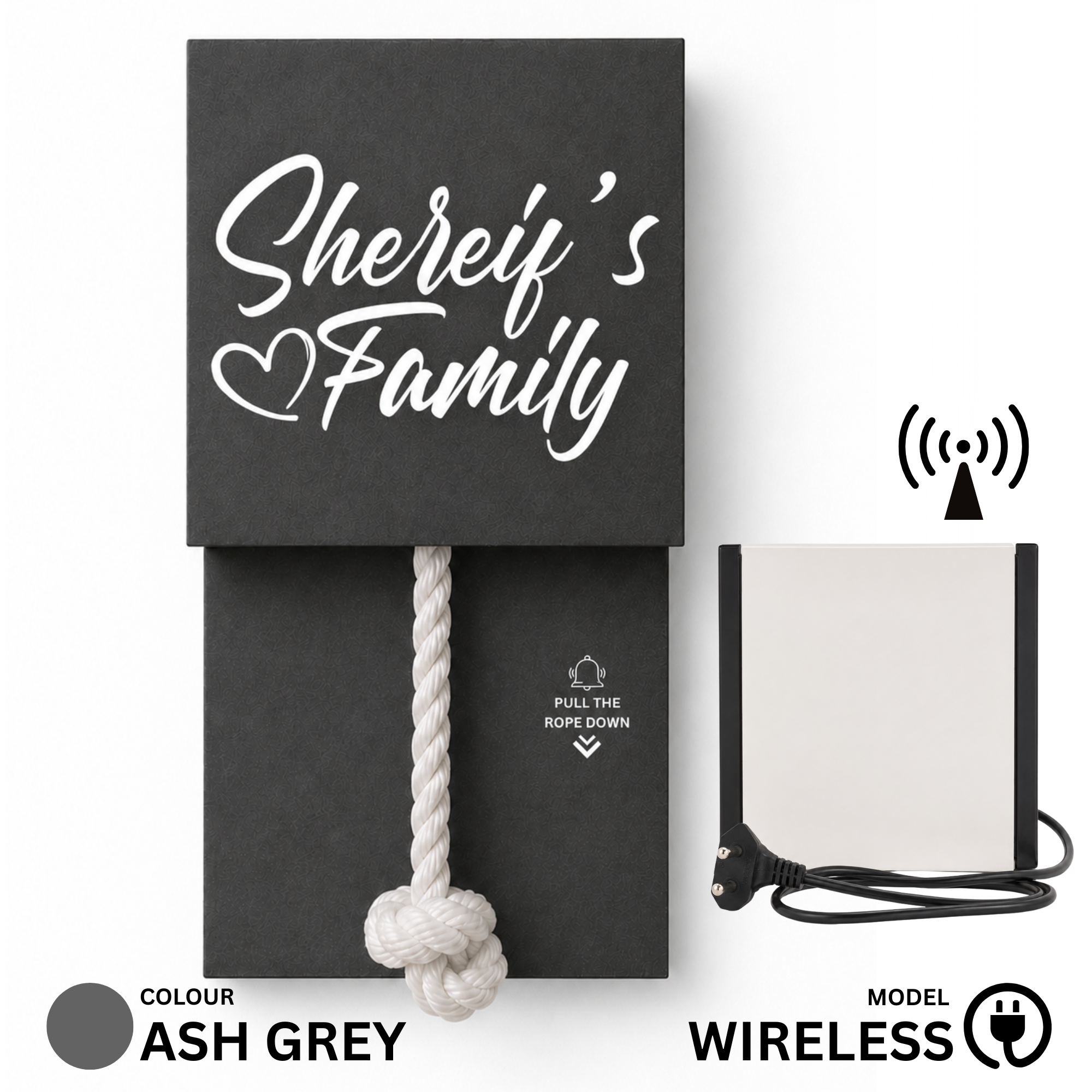 Wireless Ash Grey With White Rope Calling Bell Switch