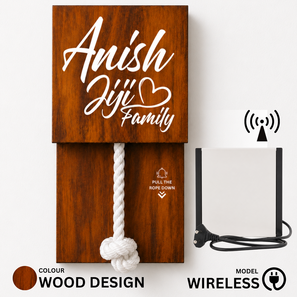 Wireless Wooden Texture With White Rope Calling Bell Switch