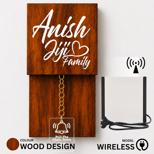 Wireless Wooden Texture With Brass Chain Calling Bell Switch