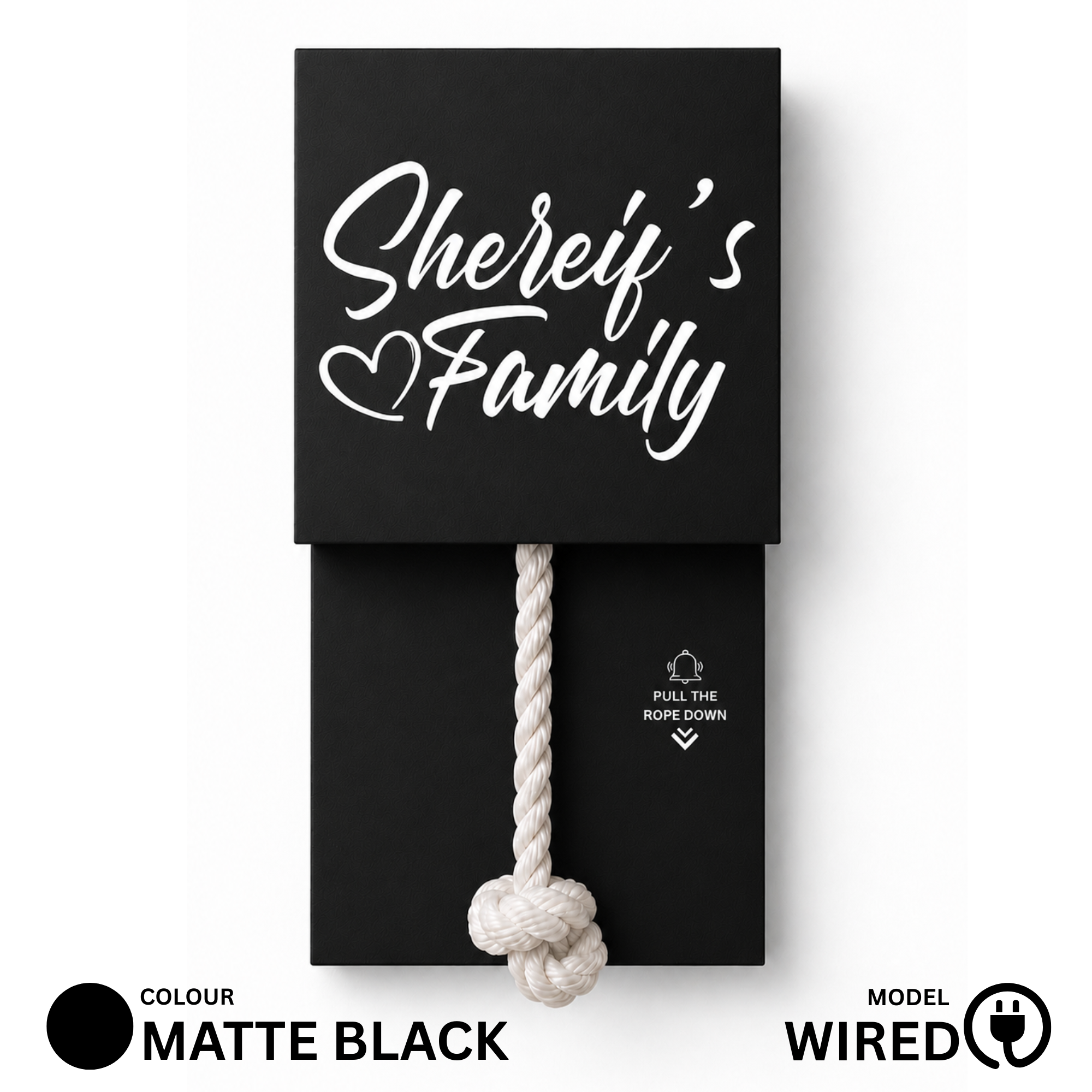 Wired Matte Black With White Rope Calling Bell Switch