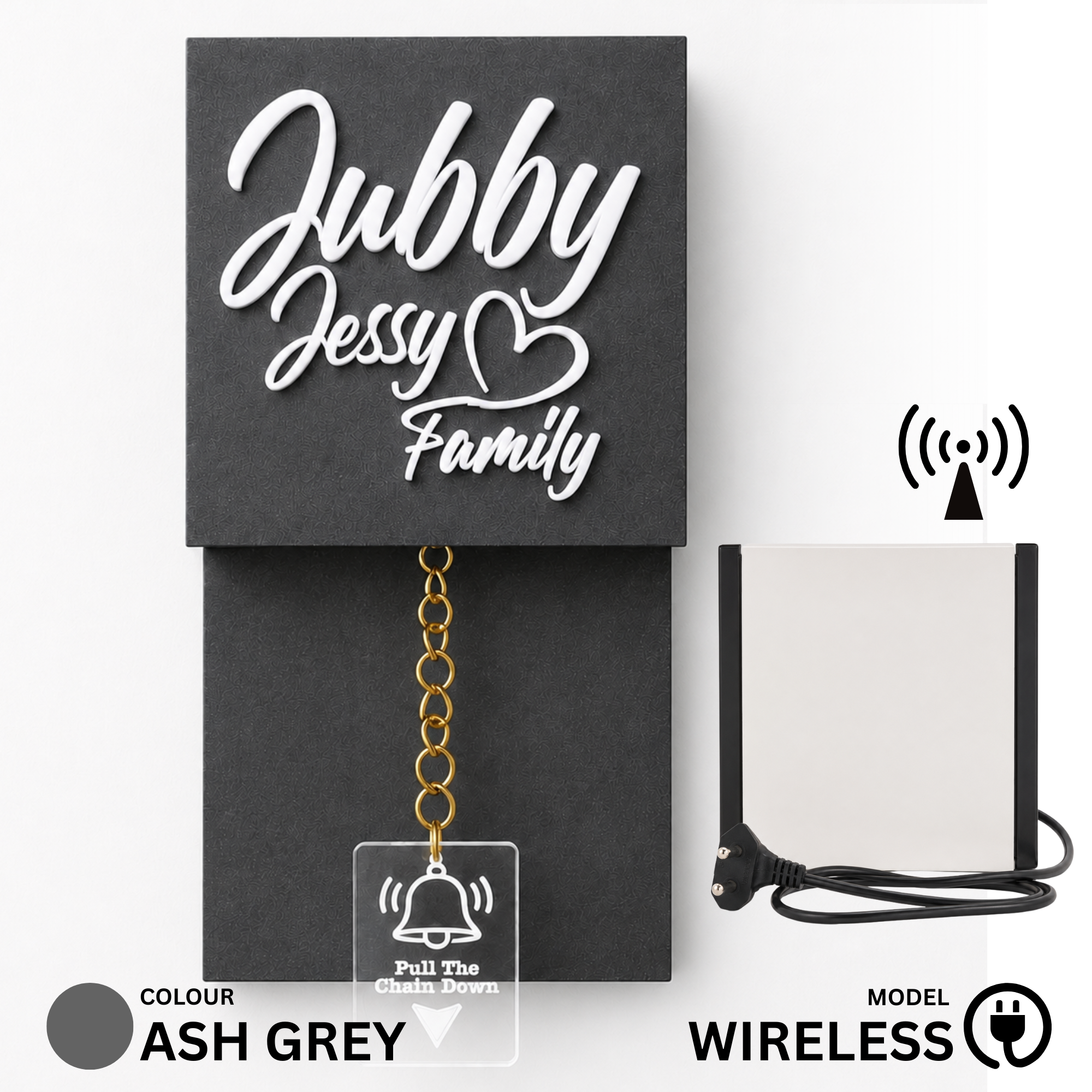 Wireless Ash Grey With White Rope Calling Bell Switch