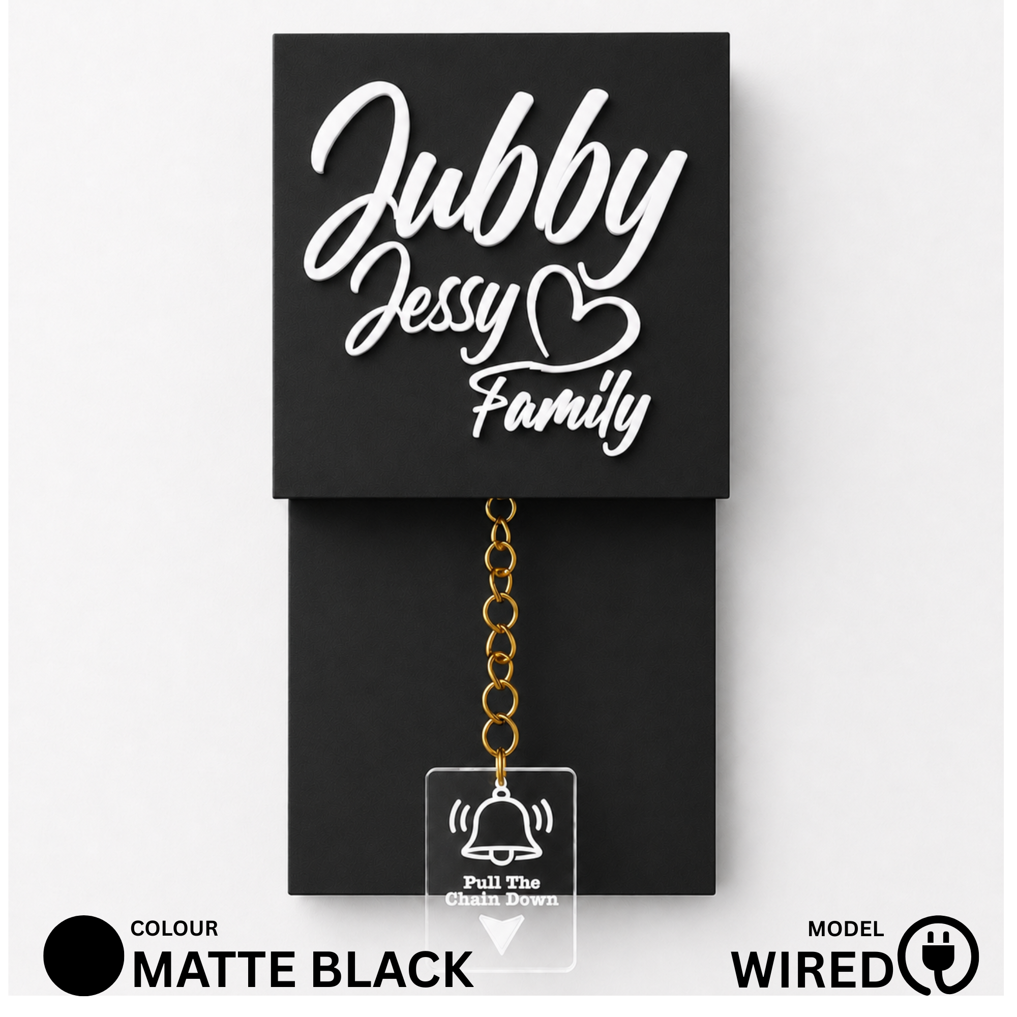 Wired Matte Black With Brass Chain Calling Bell Switch