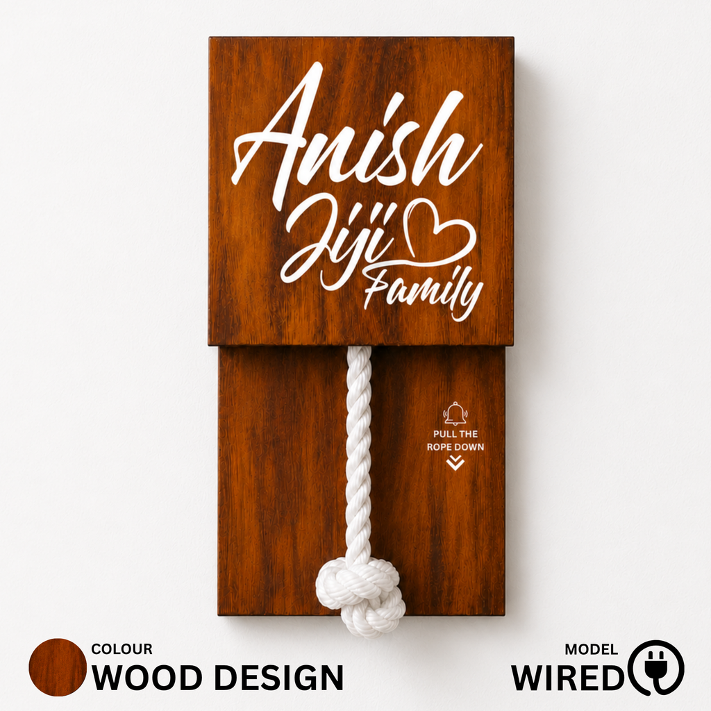 Wired Wooden Texture With White Rope Calling Bell Switch