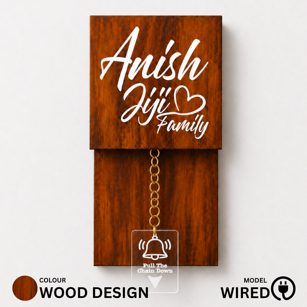 Wired Wooden Texture With Brass Chain Calling Bell Switch