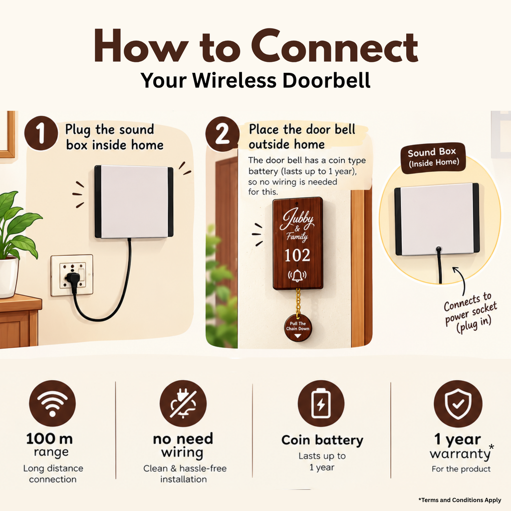 Cameo Wireless Door Bell with Brass Chain