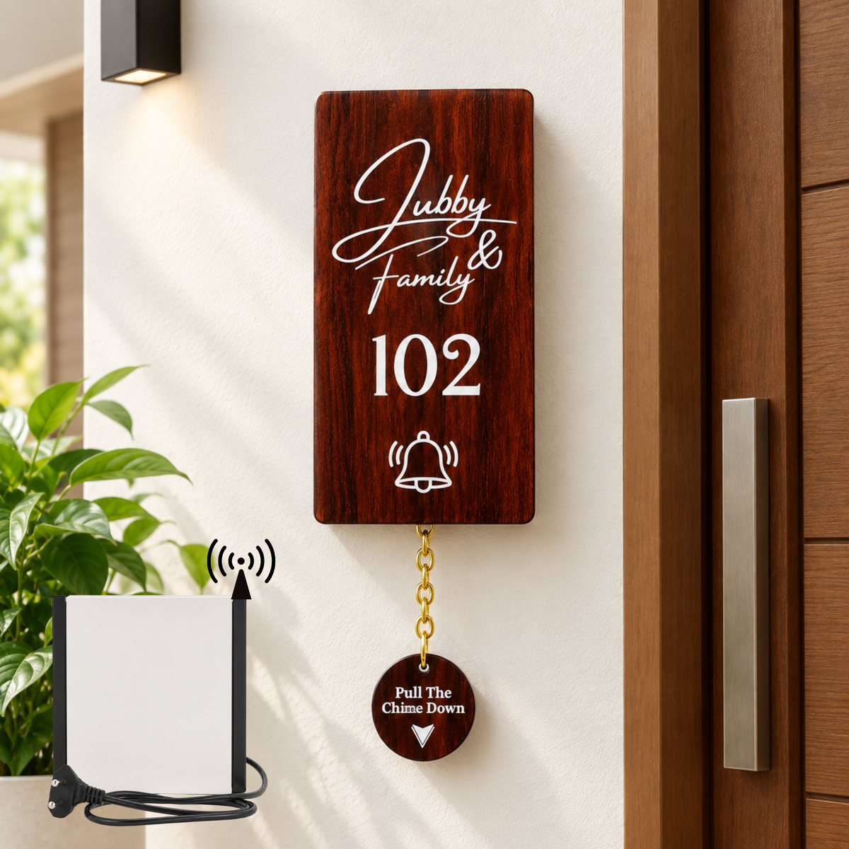 Cameo Wireless Door Bell with Brass Chain